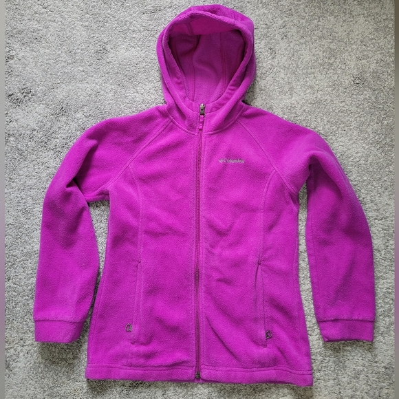 Columbia Girls Fleece Zipper Hoodie Sweater in Fuscia size Medium  10/12 - Picture 1 of 12